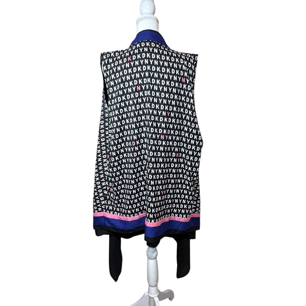 DKNY Donna Karan Logo Open Front Vest Sleeveless Cardigan Career Lagenlook M/L - Picture 5 of 9